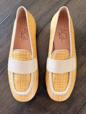 AGL Darling Cheryl Basketweave Raffia with Cream Leather Loafers Sz 38 NEW $400!